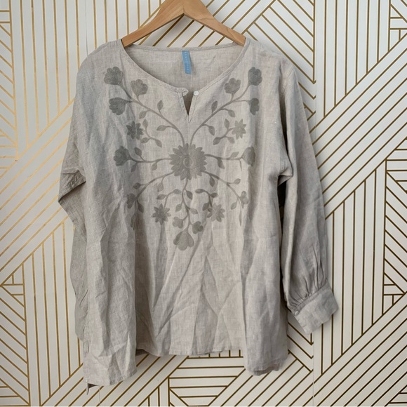 Homefrocks Linen Embroidered blouse tunic top  Lagenlook floral flowers boho 8 - Picture 2 of 10